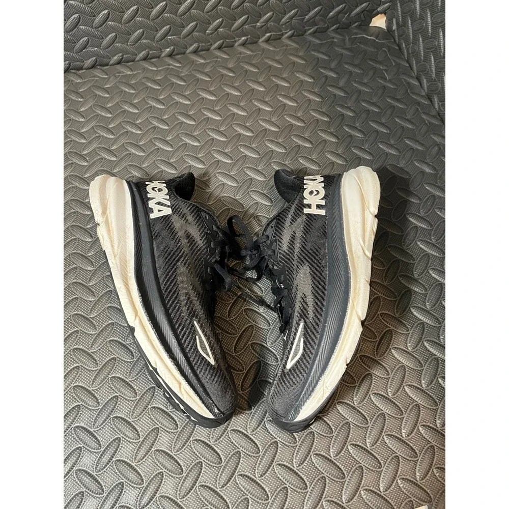 Hoka Clifton 9 Running Shoes Womens 7B Black White Mesh‎ Athletic Sneakers